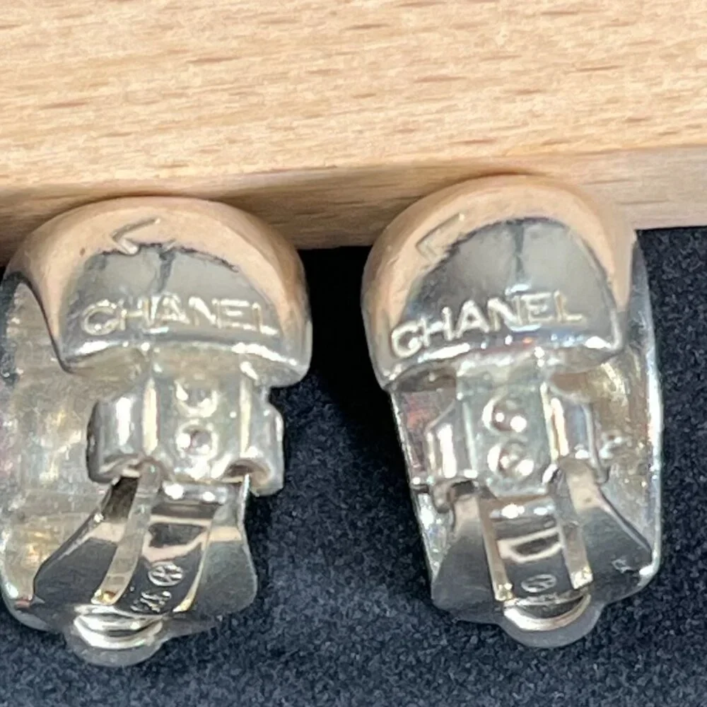 Chanel Vintage 925 Sterling Silver Logo Huggie Clip On Earrings Authentic READ‎